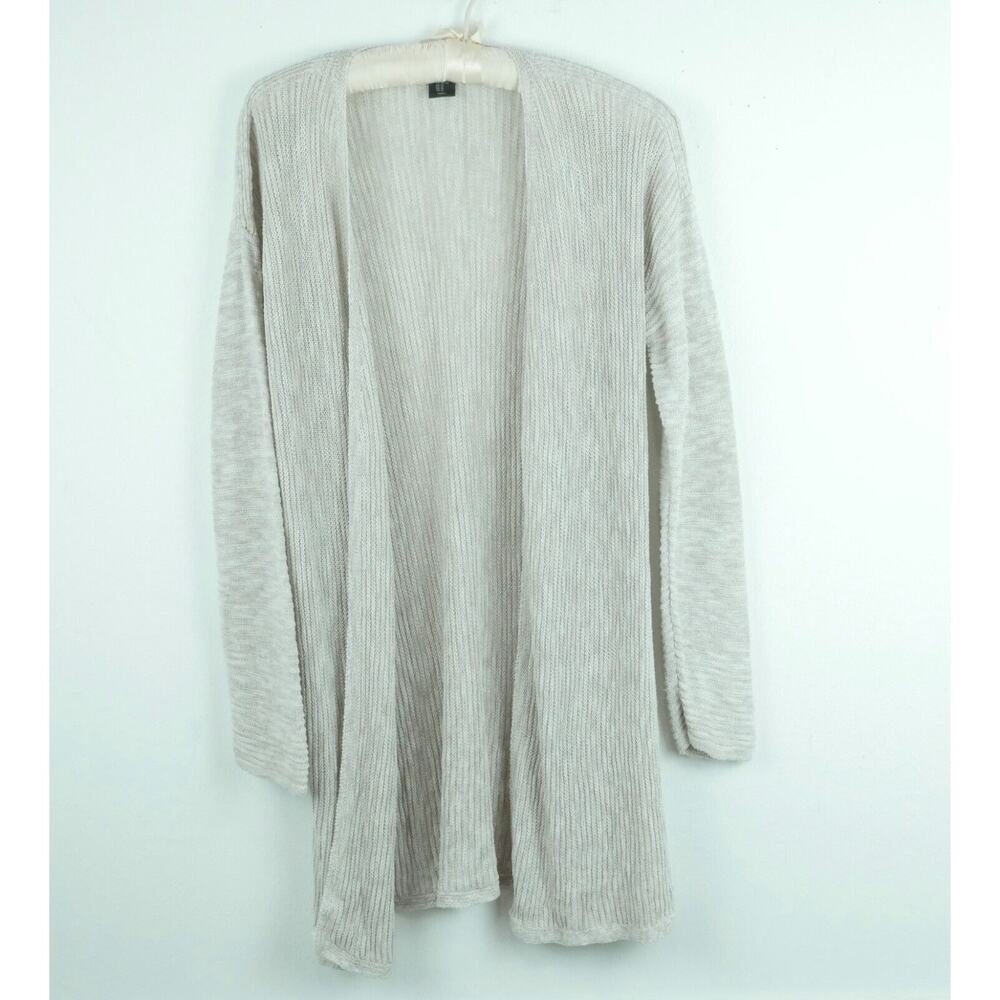 Tahari L XL Open Cardigan Linen Blend Knit Beachy Resort Neutral Minimal Coastal